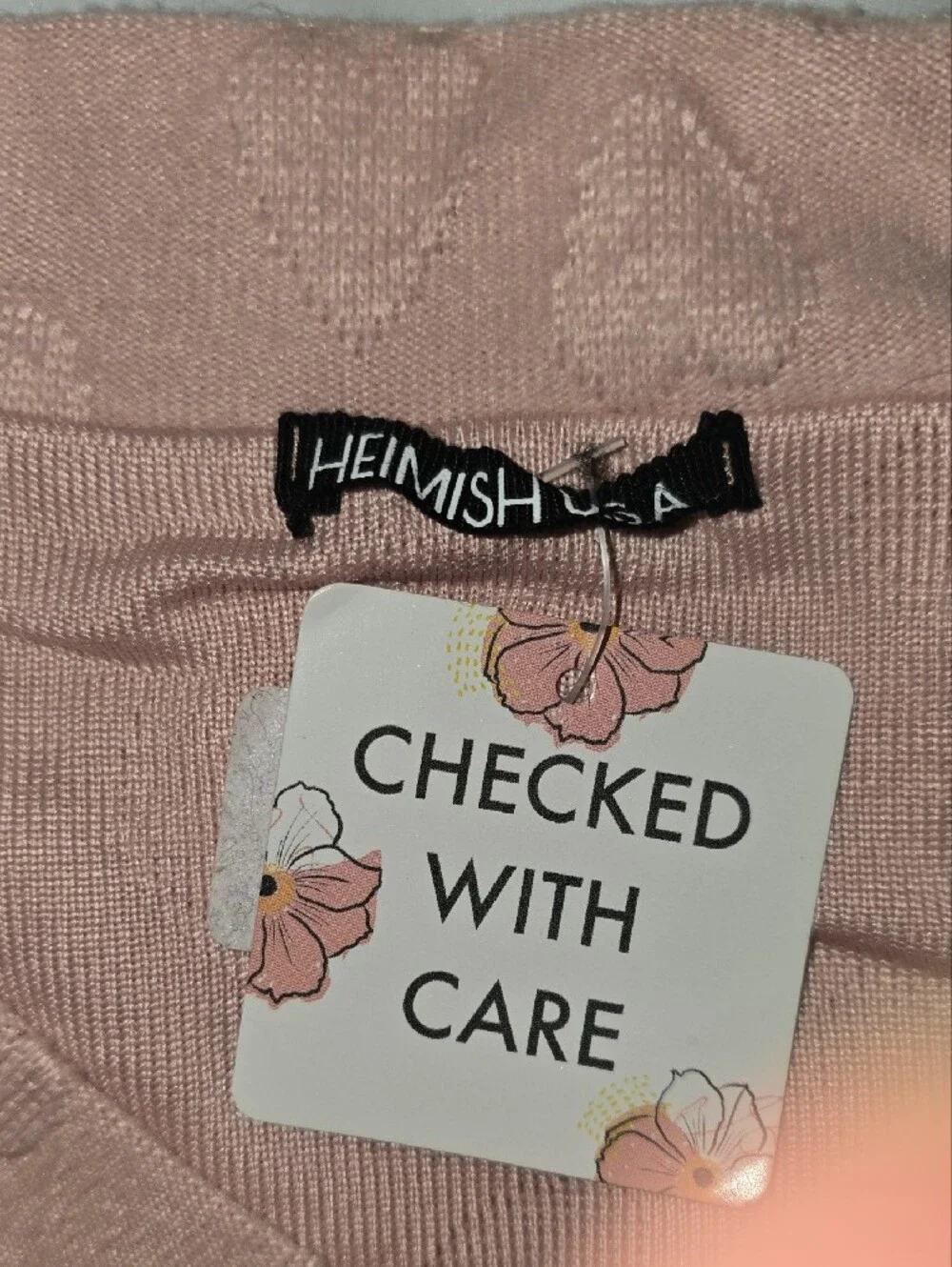 HEIMISH USA Pink V-Neck Heart Pattern Sweater